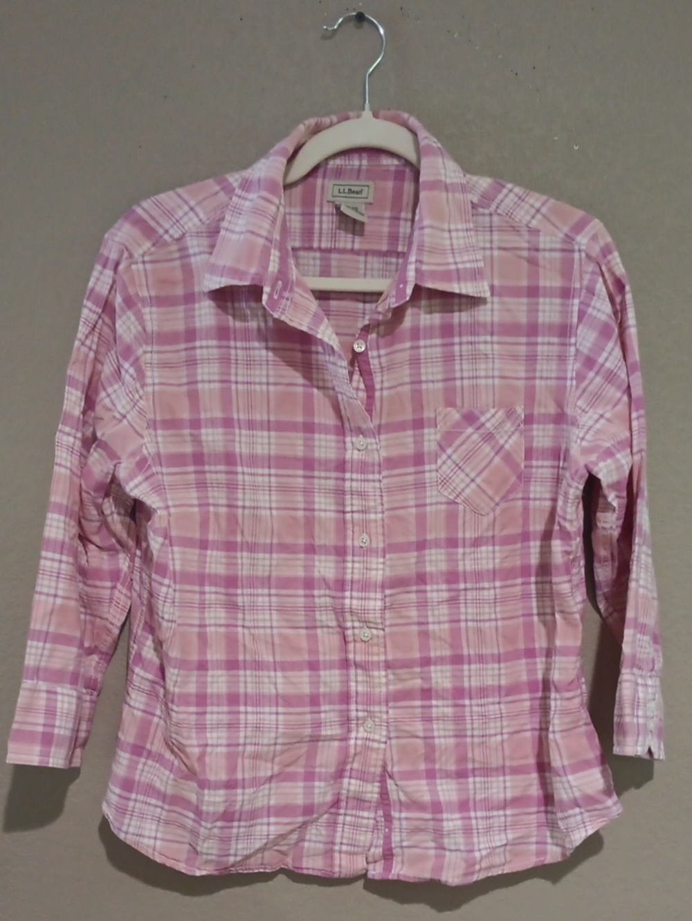 L.L. Bean Pink Plaid Button-Down Shirt